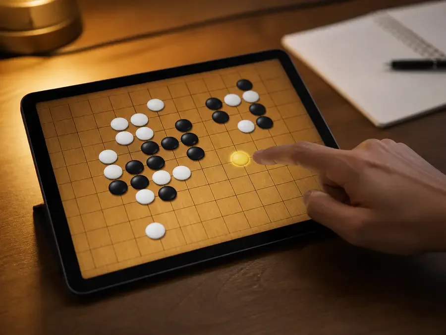 A Go board showing a suggested move