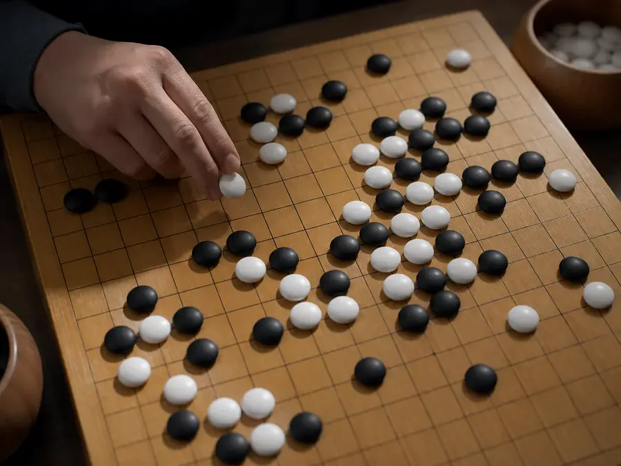 A Go game being reviewed move by move